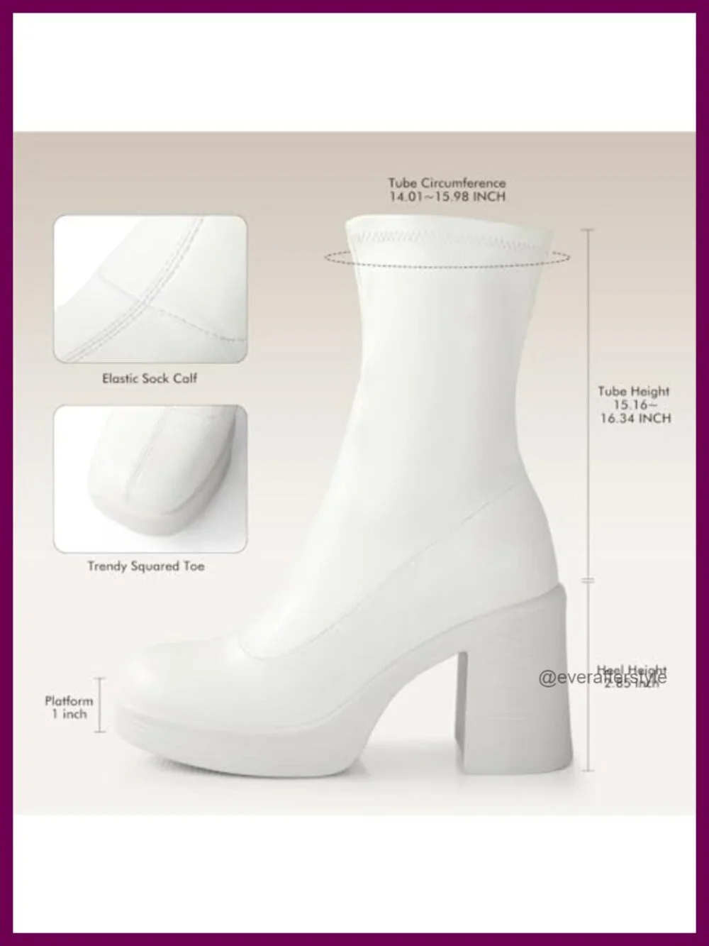 Chunky High Heel Platform Ankle Boots with Side Zipper Square Toe PU Leather